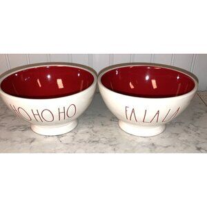 RAE DUNN SET OF TWO  HO HO HO AND FA LA LA HOLIDAY CEREAL BOWLS RED INTERIOR